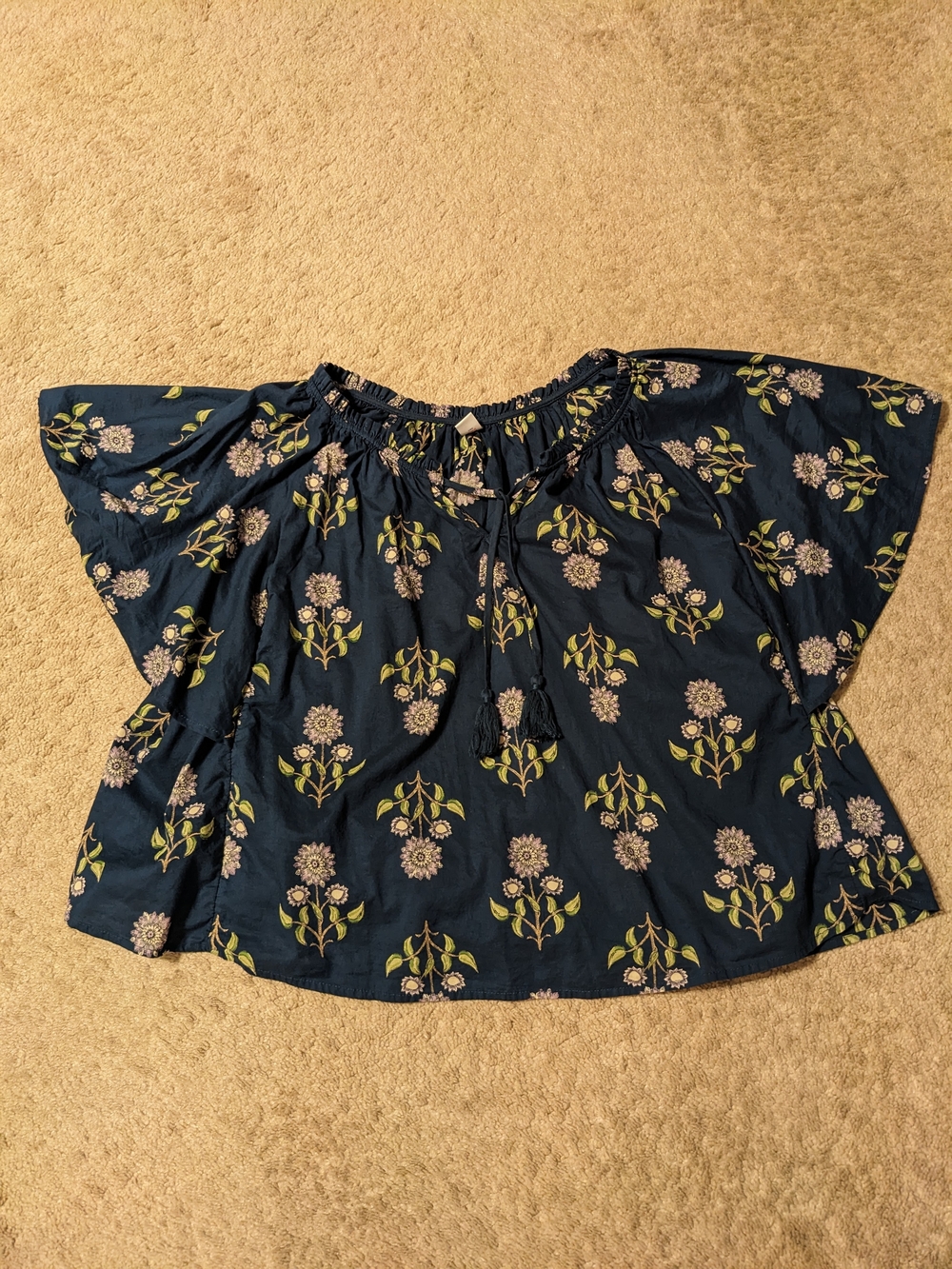 Old Navy Navy Blue Floral Off-Shoulder Blouse